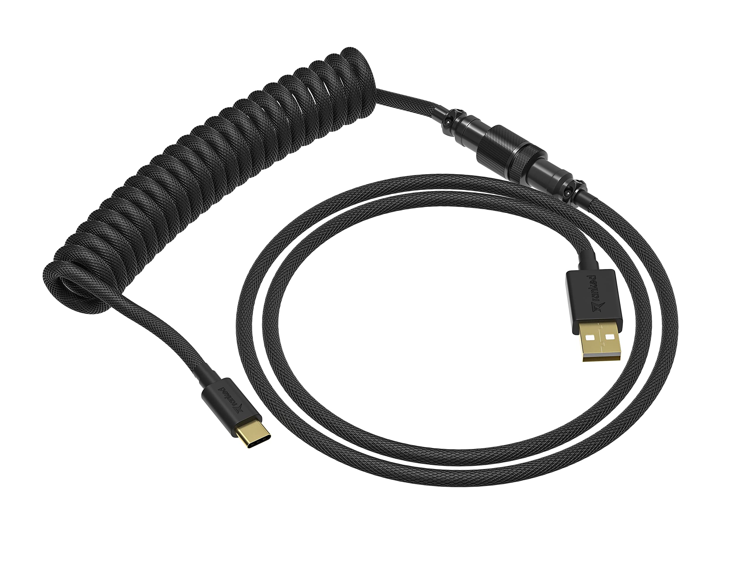 Ranked Coiled Keyboard Cable | Handcrafted Double-Sleeved Braided Cable | USB Type C to A | 5-Pin Aviator Connector for Custom Mechanical Gaming Keyboard | Support Fast Charge 20W (Black) - Image 7