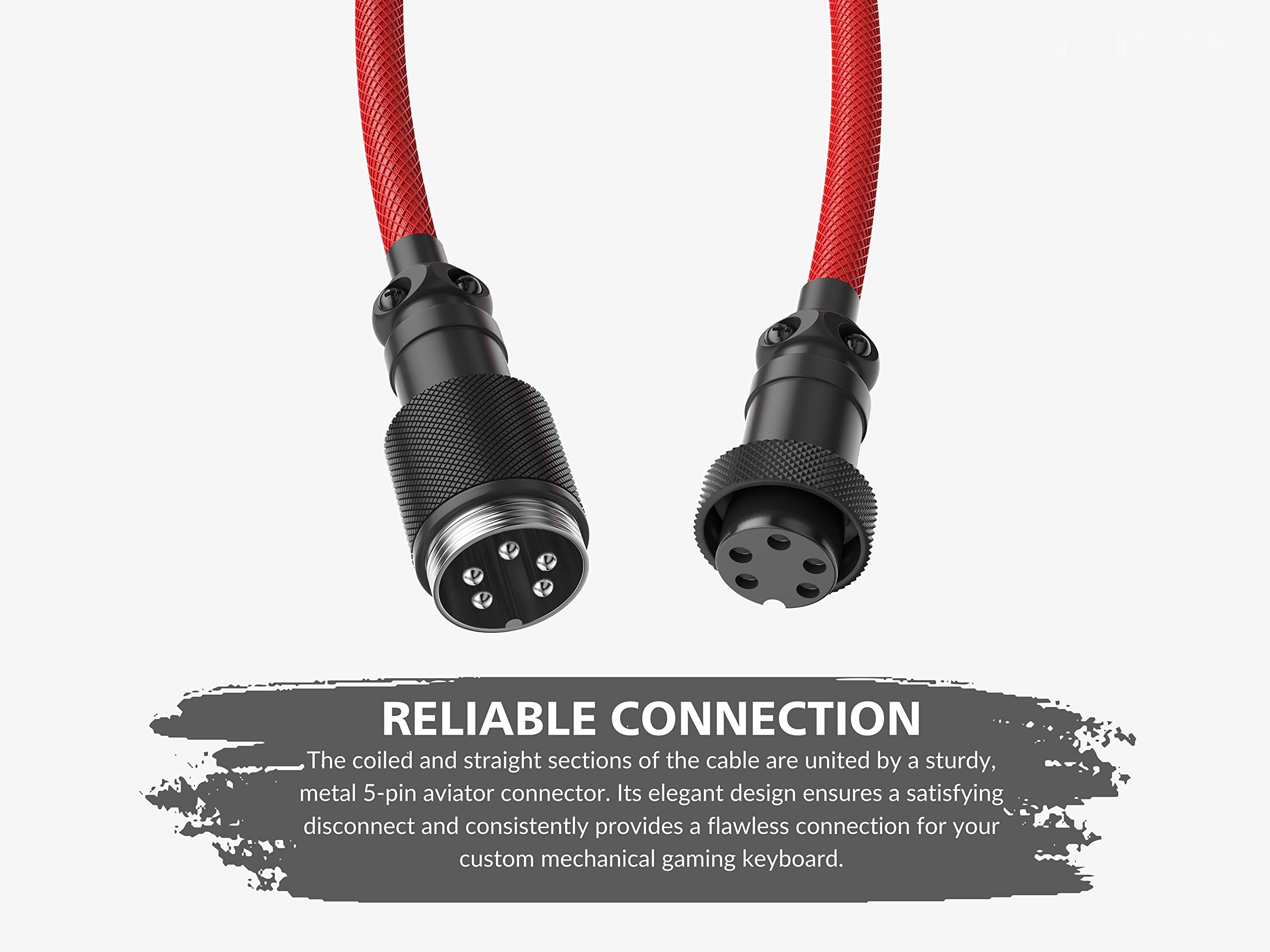 Ranked Coiled Keyboard Cable | Handcrafted Double-Sleeved Braided Cable | USB Type C to A | 5-Pin Aviator Connector for Custom Mechanical Gaming Keyboard | Support Fast Charge 20W (Ponciana Red) - Image 4