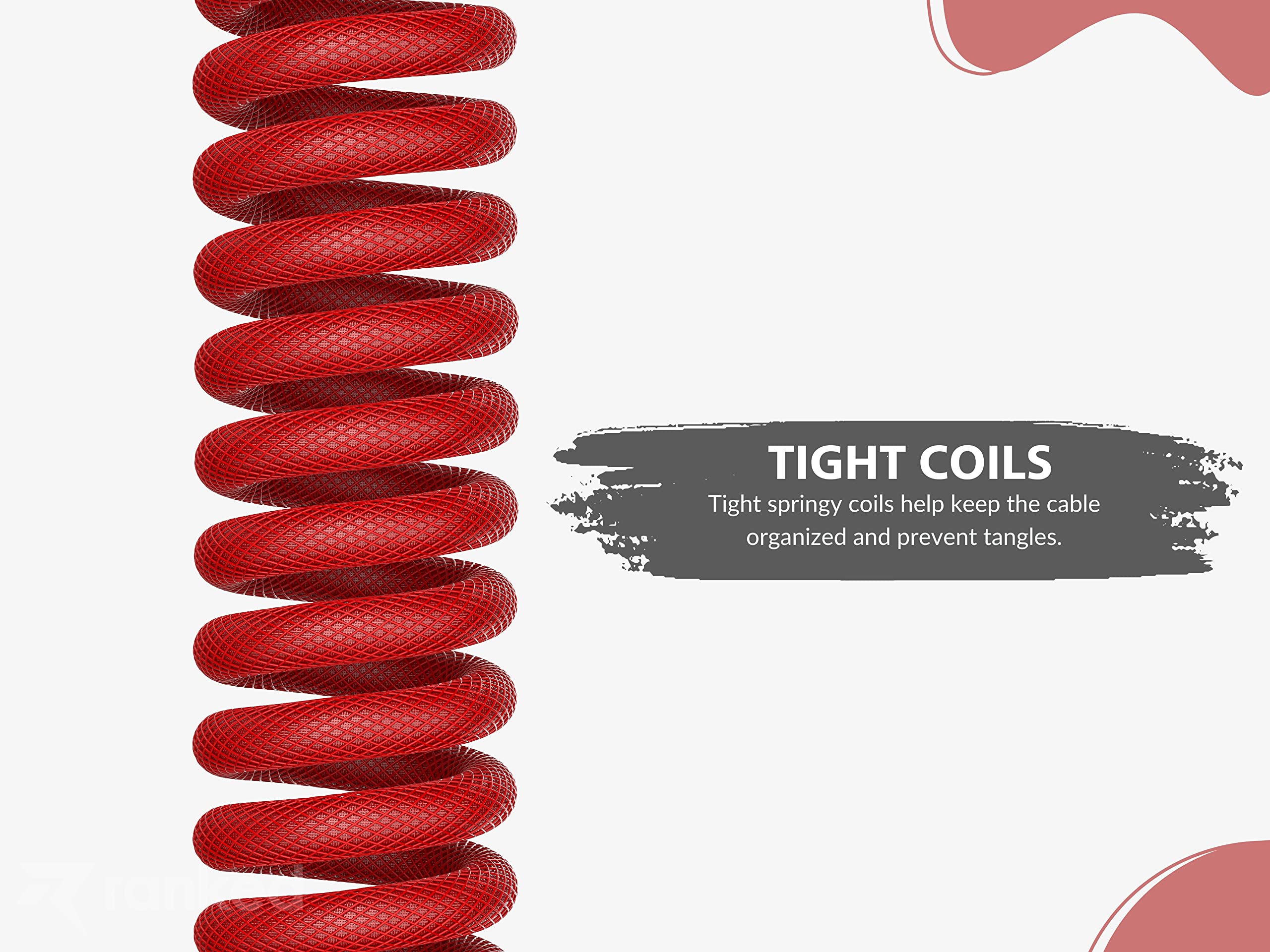 Ranked Coiled Keyboard Cable | Handcrafted Double-Sleeved Braided Cable | USB Type C to A | 5-Pin Aviator Connector for Custom Mechanical Gaming Keyboard | Support Fast Charge 20W (Ponciana Red) - Image 5