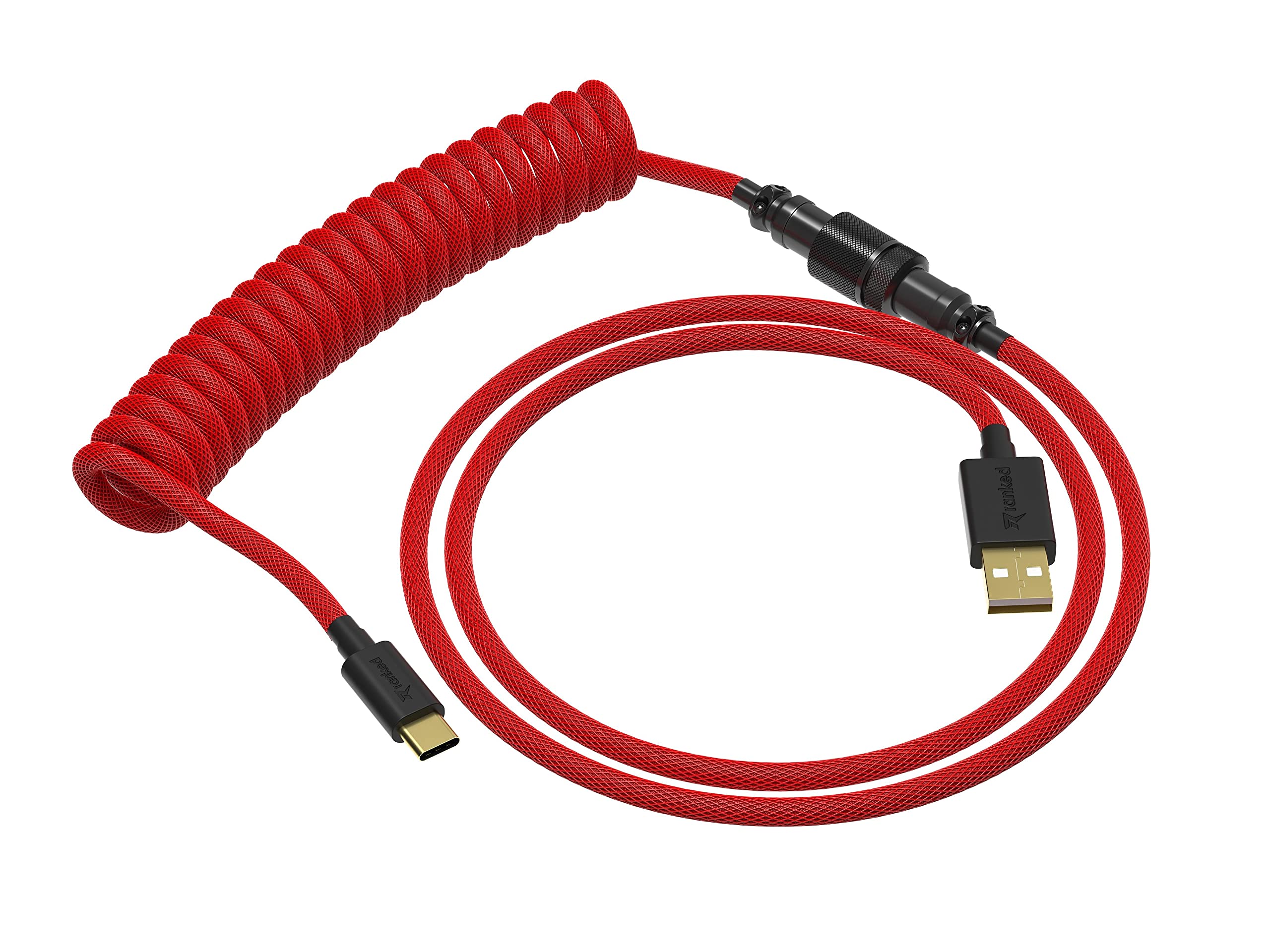 Ranked Coiled Keyboard Cable | Handcrafted Double-Sleeved Braided Cable | USB Type C to A | 5-Pin Aviator Connector for Custom Mechanical Gaming Keyboard | Support Fast Charge 20W (Ponciana Red) - Image 7