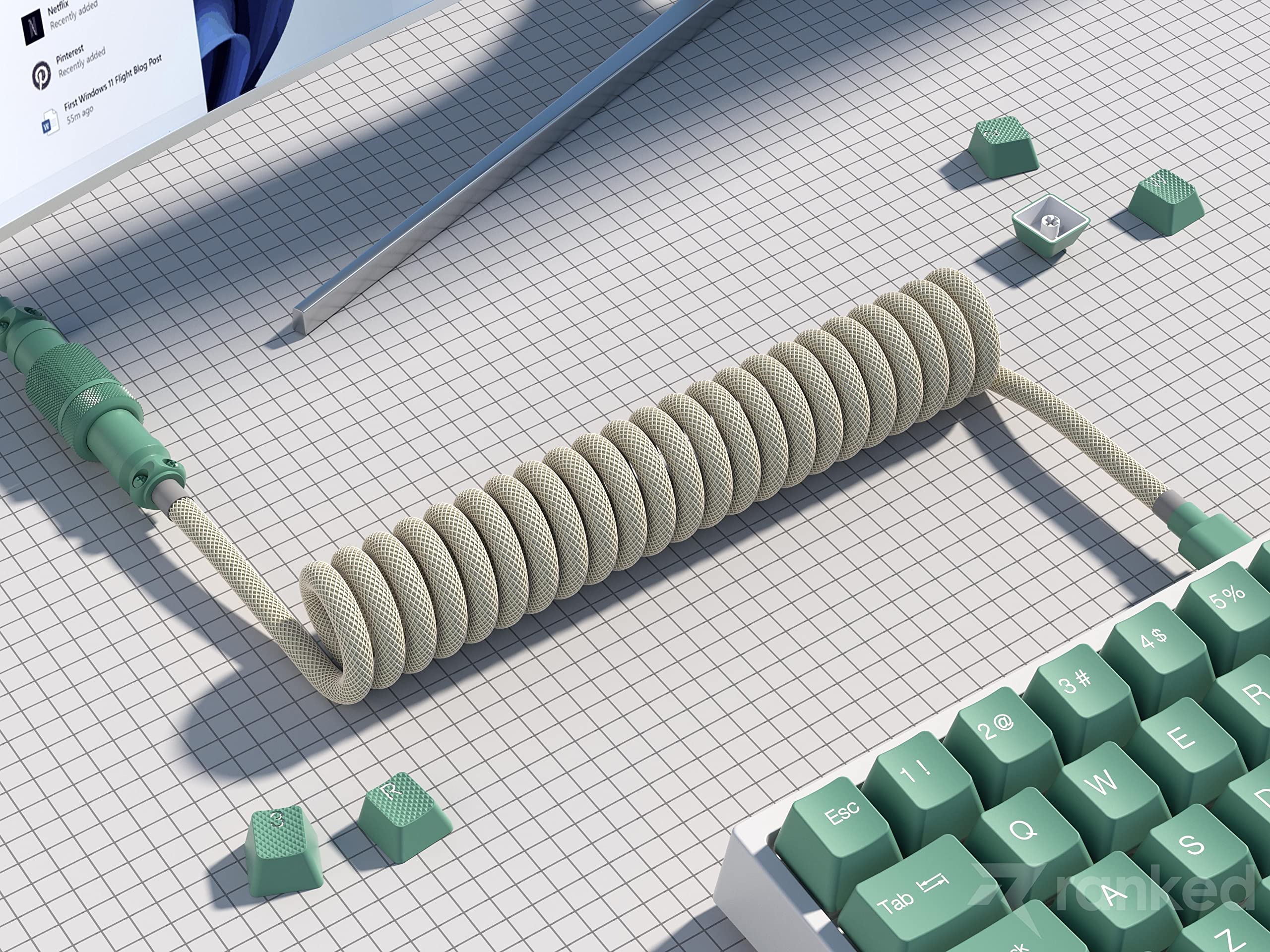 Ranked Coiled Keyboard Cable | Handcrafted Double-Sleeved Braided Cable | USB Type C to A | 5-Pin Aviator Connector for Custom Mechanical Gaming Keyboard | Support Fast Charge 20W (9009) - Image 3