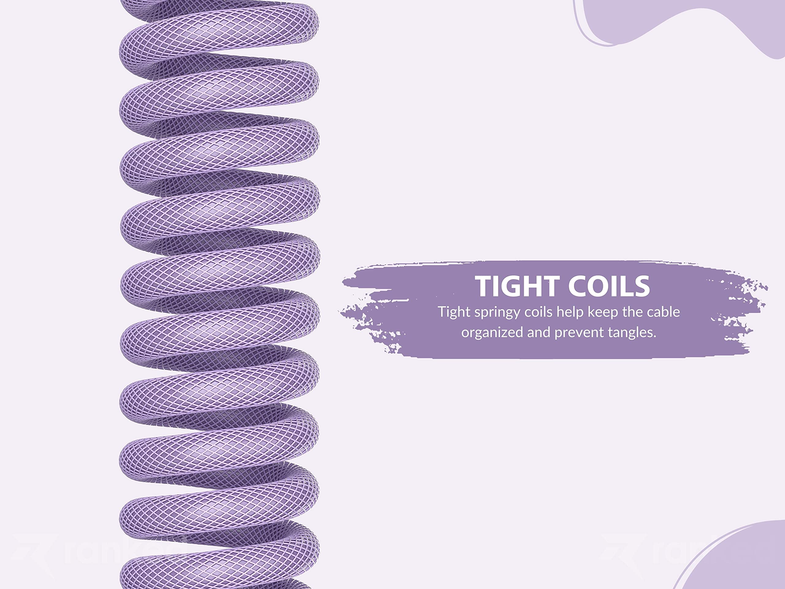 Ranked Coiled Keyboard Cable | Handcrafted Double-Sleeved Braided Cable | USB Type C to A | 5-Pin Aviator Connector for Custom Mechanical Gaming Keyboard | Support Fast Charge 20W (Lavender) - Image 5