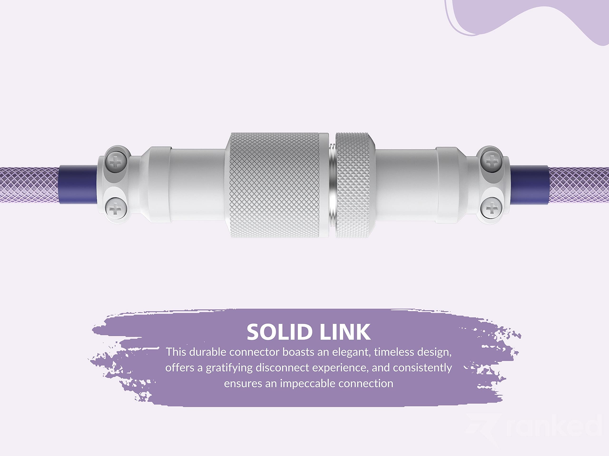 Ranked Coiled Keyboard Cable | Handcrafted Double-Sleeved Braided Cable | USB Type C to A | 5-Pin Aviator Connector for Custom Mechanical Gaming Keyboard | Support Fast Charge 20W (Lavender) - Image 6