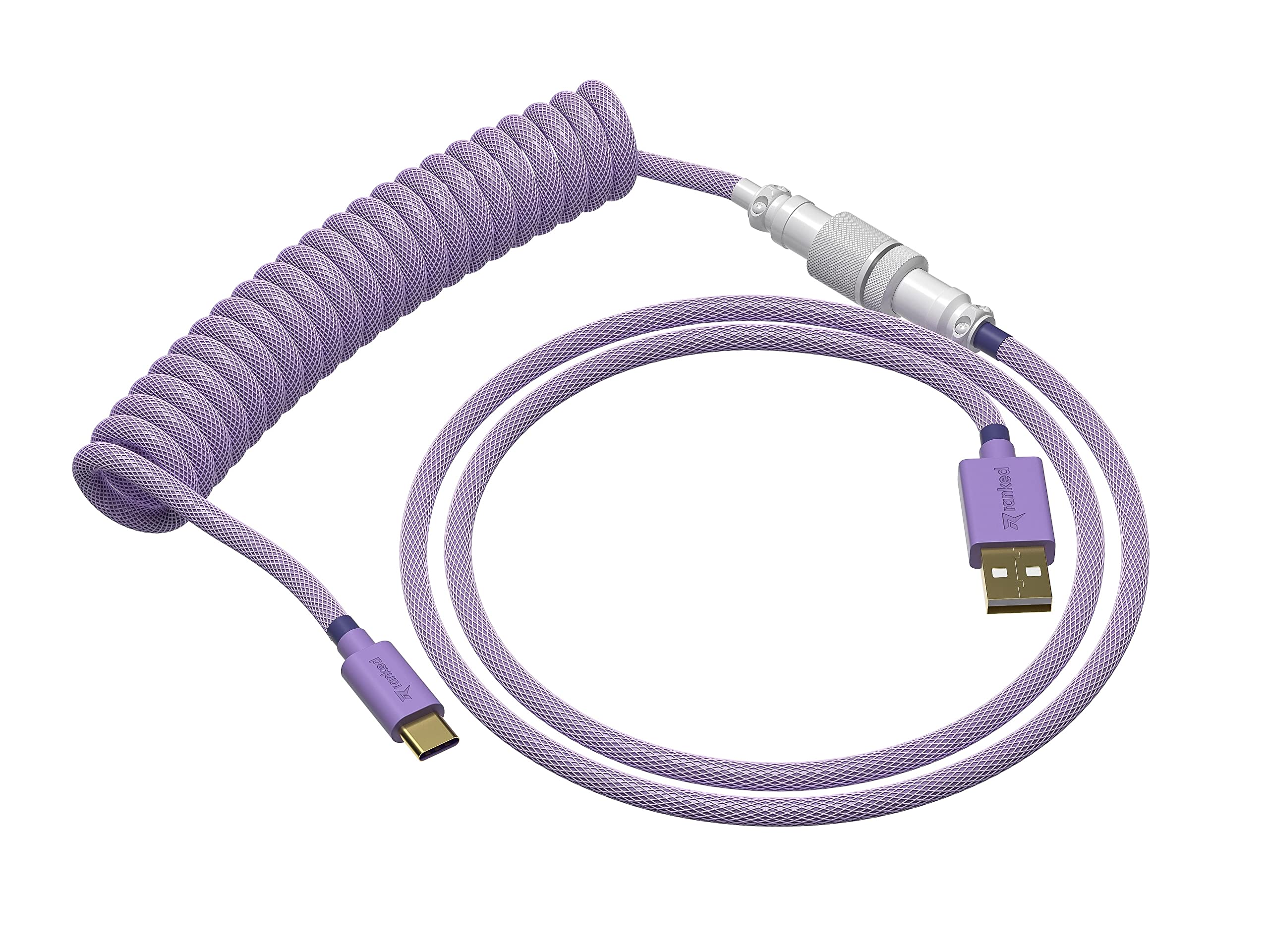Ranked Coiled Keyboard Cable | Handcrafted Double-Sleeved Braided Cable | USB Type C to A | 5-Pin Aviator Connector for Custom Mechanical Gaming Keyboard | Support Fast Charge 20W (Lavender) - Image 7