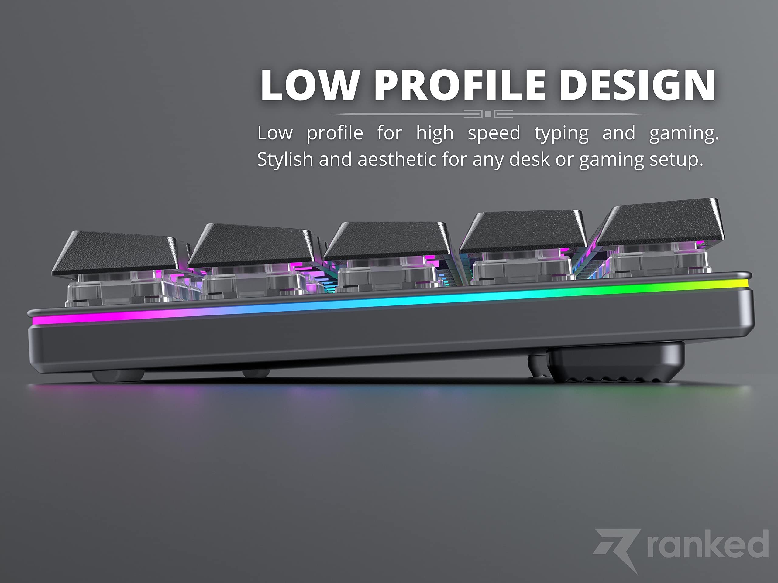 Ranked G65 Guardian 65% | Full Aluminum Frame | Ultra Slim Hot Swappable Mechanical Gaming Keyboard | 68 Keys Multi Color RGB LED Backlit for PC/Mac Gamer (Black, Gateron Low Profile Blue) - Image 4