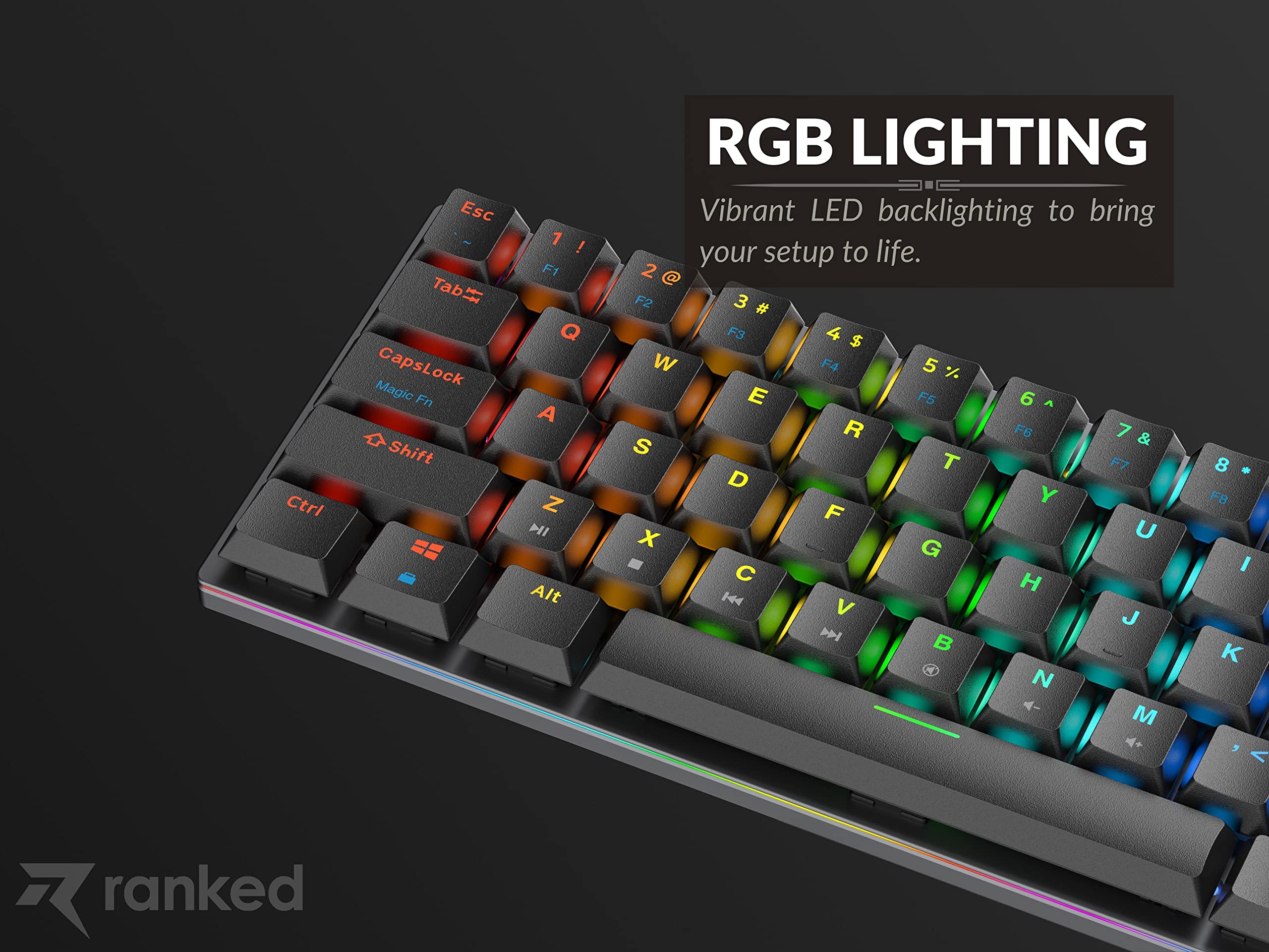 Ranked G65 Guardian 65% | Full Aluminum Frame | Ultra Slim Hot Swappable Mechanical Gaming Keyboard | 68 Keys Multi Color RGB LED Backlit for PC/Mac Gamer (Black, Gateron Low Profile Blue) - Image 9