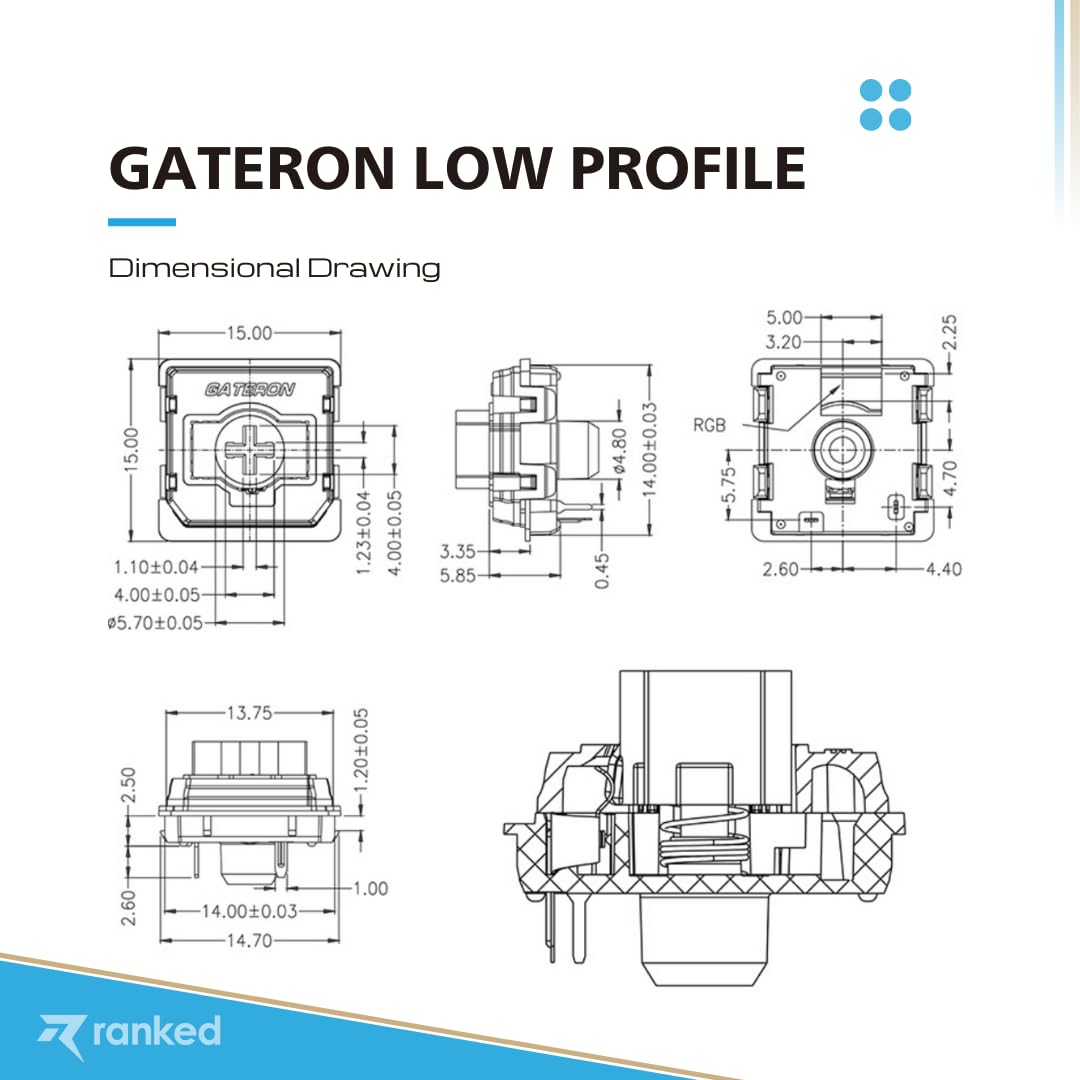 Ranked Gateron Ks-33 Low Profile v2 Key Switches for Mechanical Gaming Keyboards | Plate Mounted (Gateron Blue, 10 Pcs) - Image 6