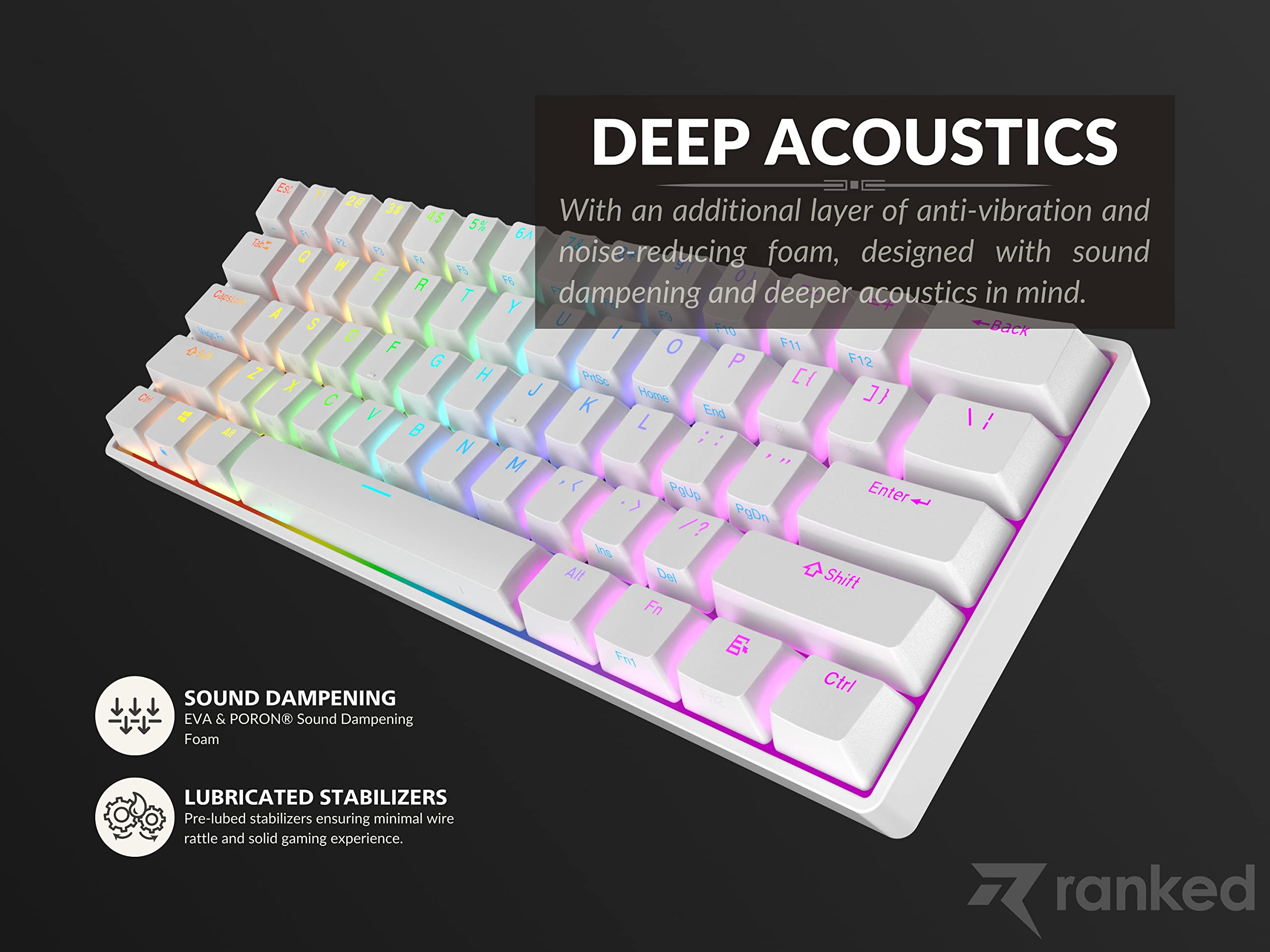 Ranked N60 Nova 60% Form Factor | Hot Swappable Mechanical Gaming Keyboard | 61 Keys Multi Color RGB LED Backlit for PC/Mac Gamer (White, Gateron Pro Yellow) - Image 5