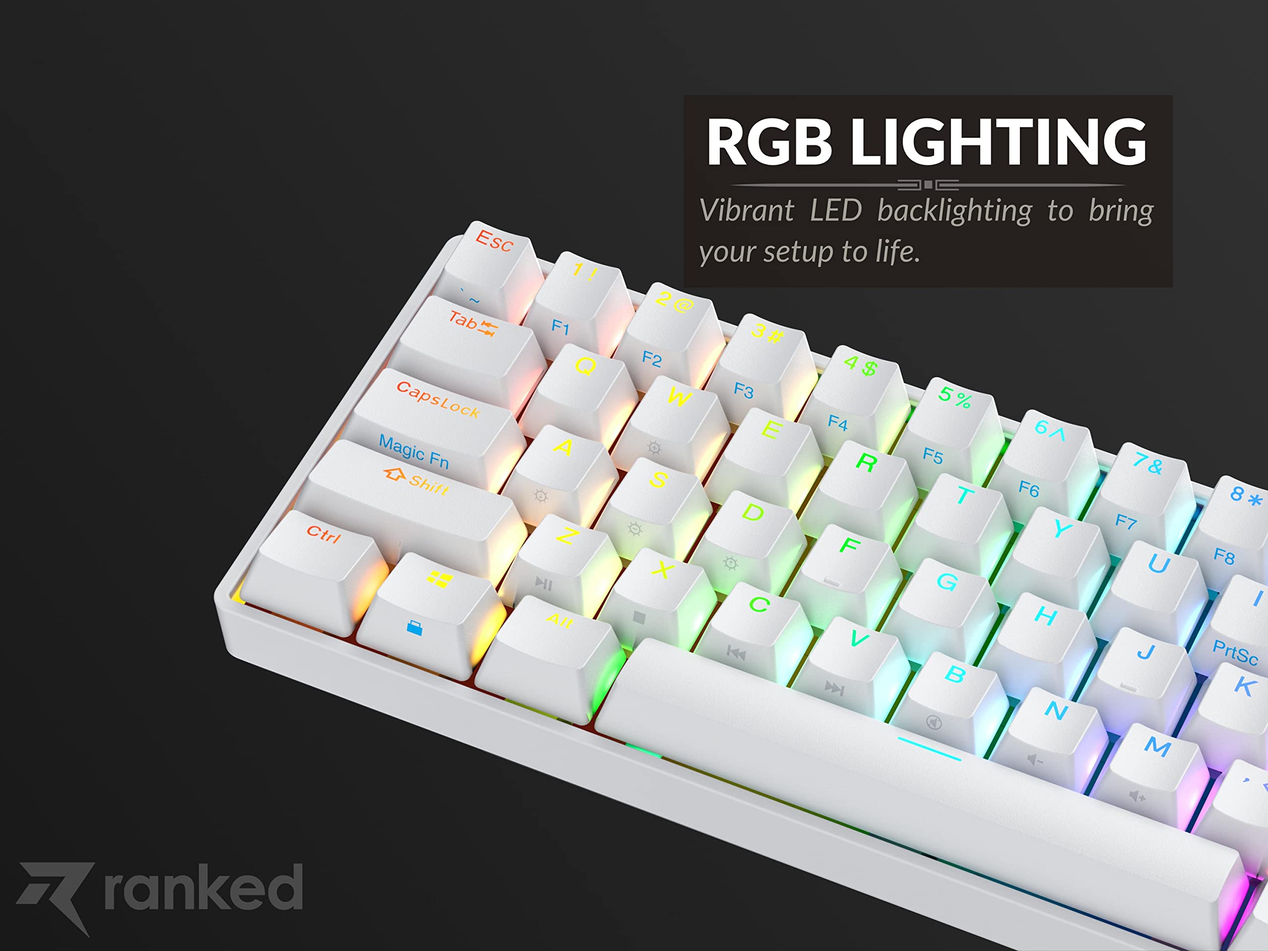 Ranked N60 Nova 60% Form Factor | Hot Swappable Mechanical Gaming Keyboard | 61 Keys Multi Color RGB LED Backlit for PC/Mac Gamer (White, Gateron Pro Yellow) - Image 8