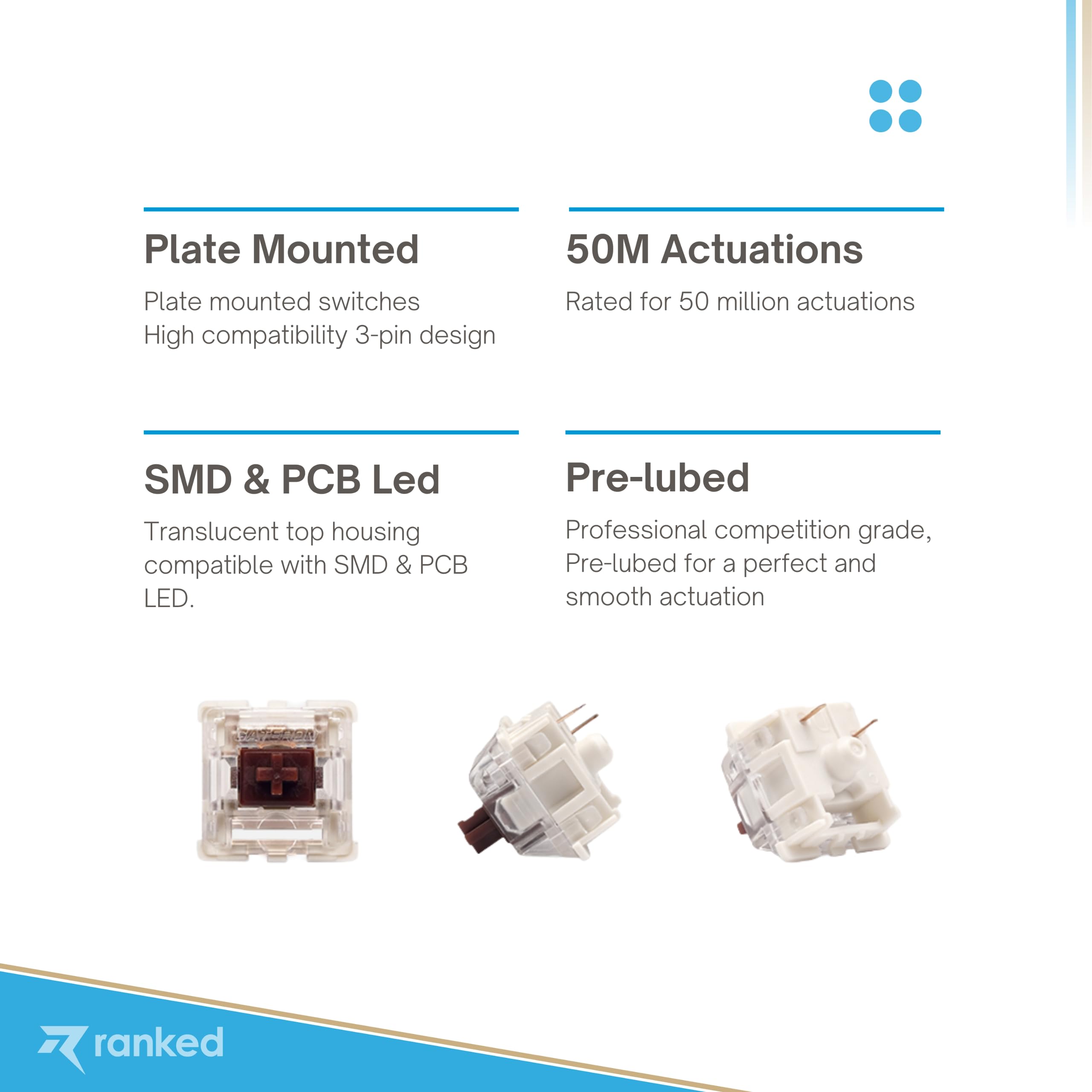 Ranked Pack of Gateron ks-9 G PRO Switches for Mechanical Gaming Keyboards | Plate Mounted | Pre Lubed (Gateron PRO Brown, 10 Pcs) - Image 7