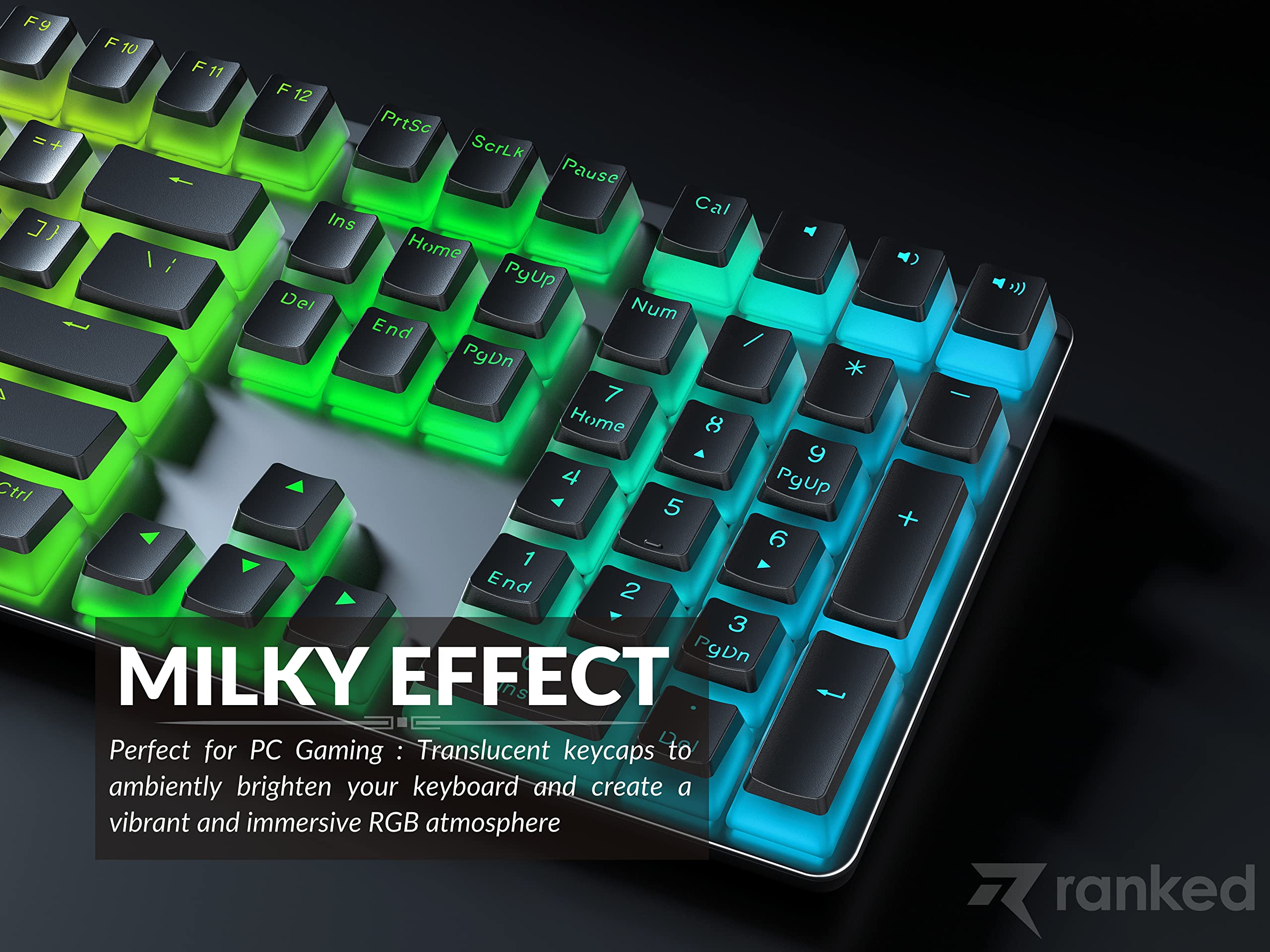 Ranked Pudding PBT Keycaps | 112 Double Shot Translucent ANSI US & ISO Layout | OEM Profile for RGB Mechanical Gaming Keyboard (Black) - Image 4