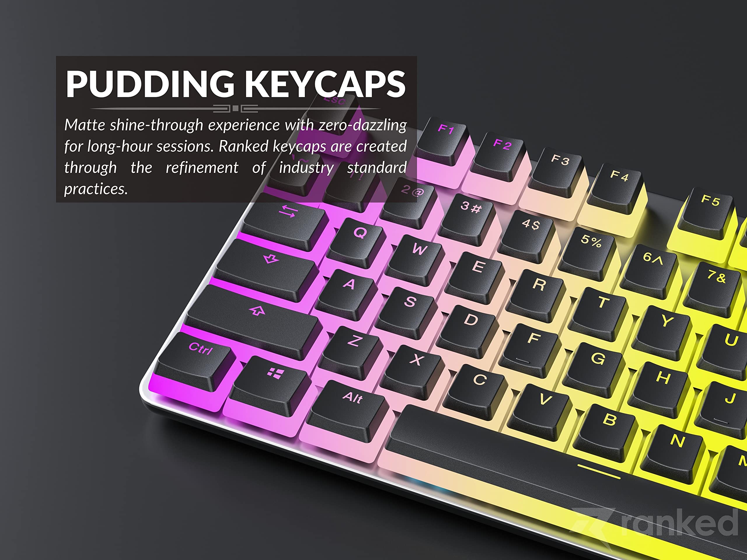 Ranked Pudding v2 PBT Keycaps | 145 Double Shot Translucent ANSI US & ISO Layout | OEM Profile for Full Size, TKL, 75%, 65% and 60% RGB Mechanical Gaming Keyboard (Black) - Image 3