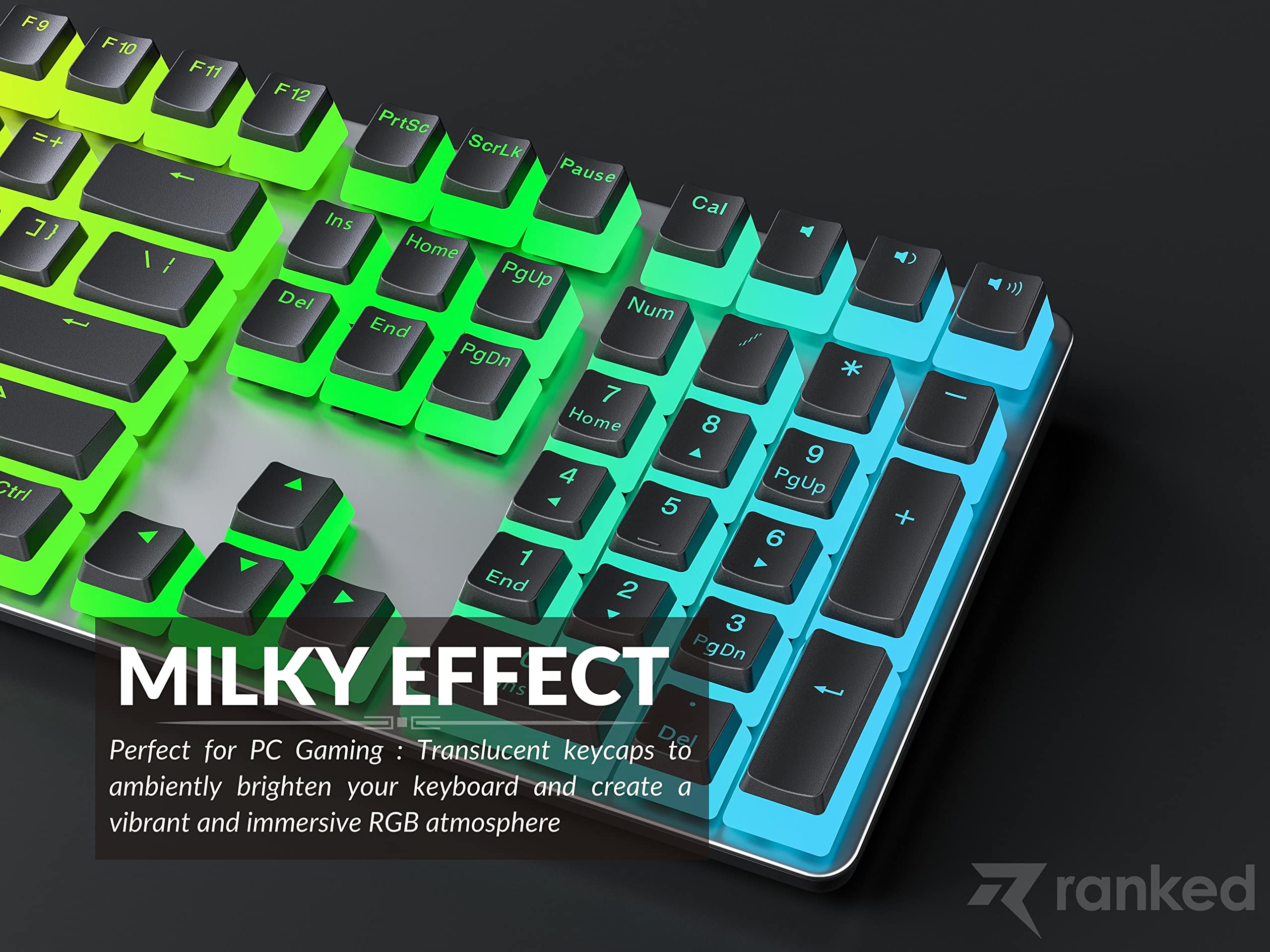 Ranked Pudding v2 PBT Keycaps | 145 Double Shot Translucent ANSI US & ISO Layout | OEM Profile for Full Size, TKL, 75%, 65% and 60% RGB Mechanical Gaming Keyboard (Black) - Image 4