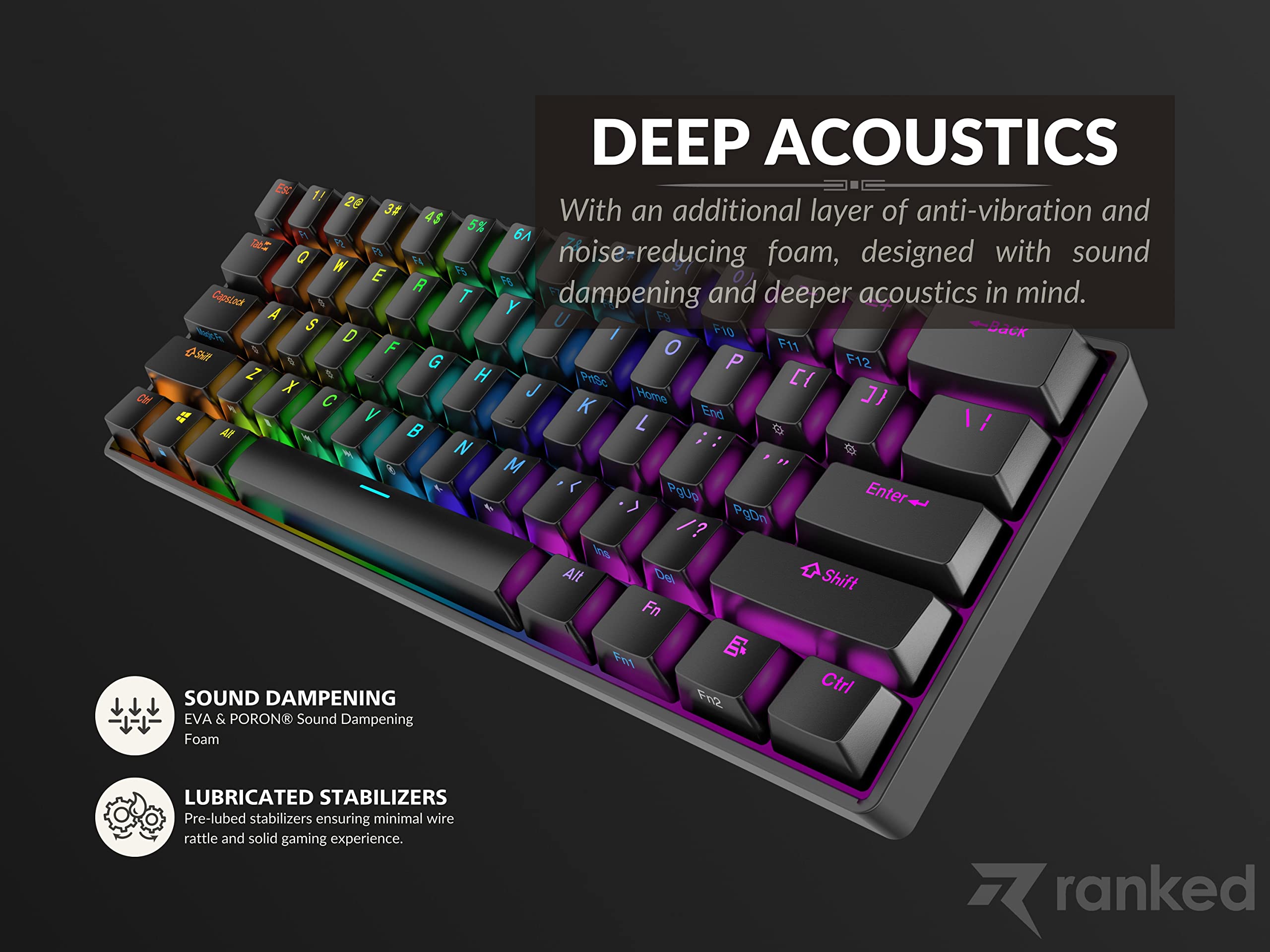 Ranked S60 Supernova 60% Form Factor | Hot Swappable Mechanical Gaming Keyboard | 61 Keys Multi Color RGB LED Backlit for PC/Mac Gamer (Black, Gateron Optical Brown) - Image 5