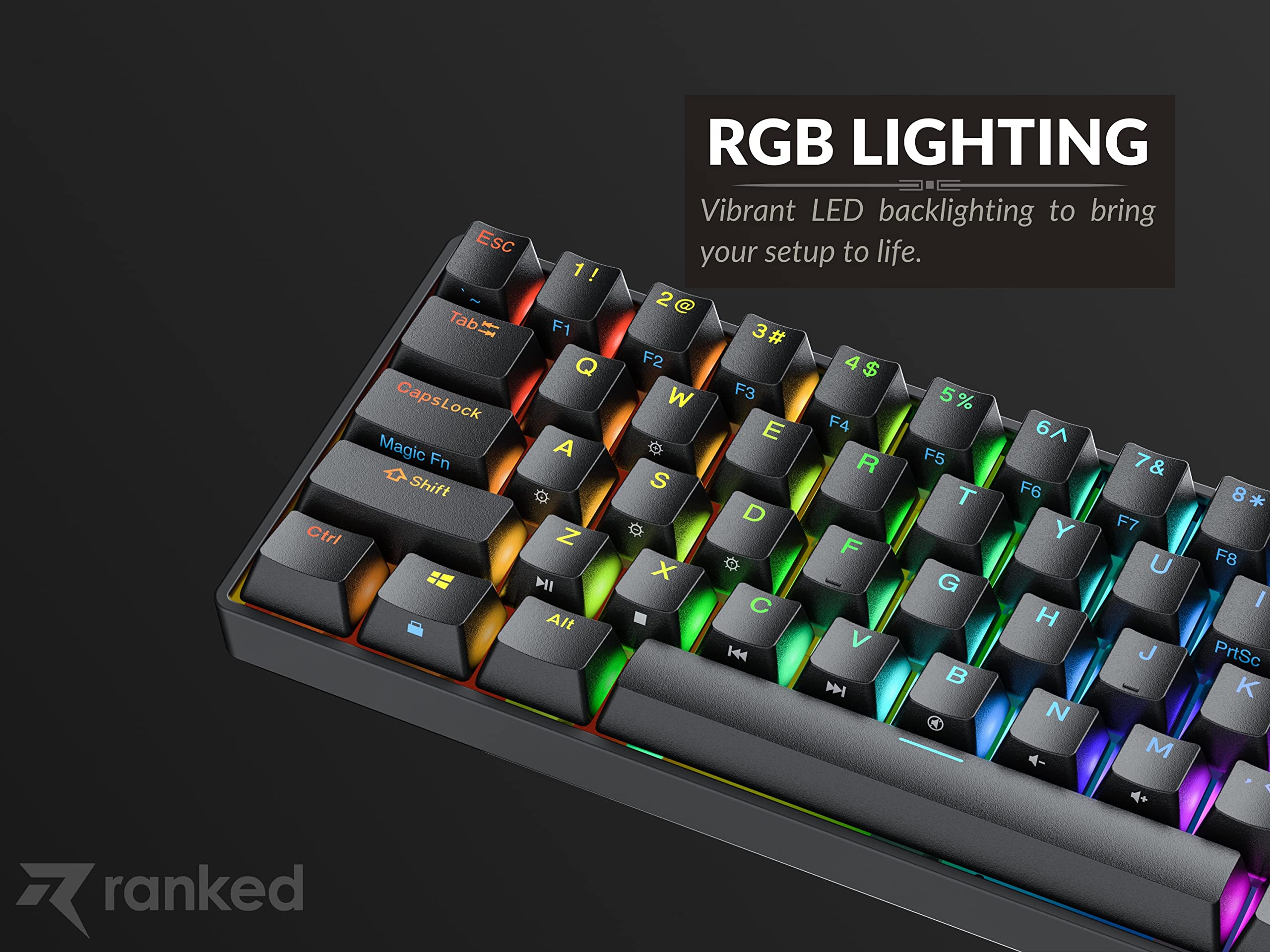 Ranked S60 Supernova 60% Form Factor | Hot Swappable Mechanical Gaming Keyboard | 61 Keys Multi Color RGB LED Backlit for PC/Mac Gamer (Black, Gateron Optical Brown) - Image 8